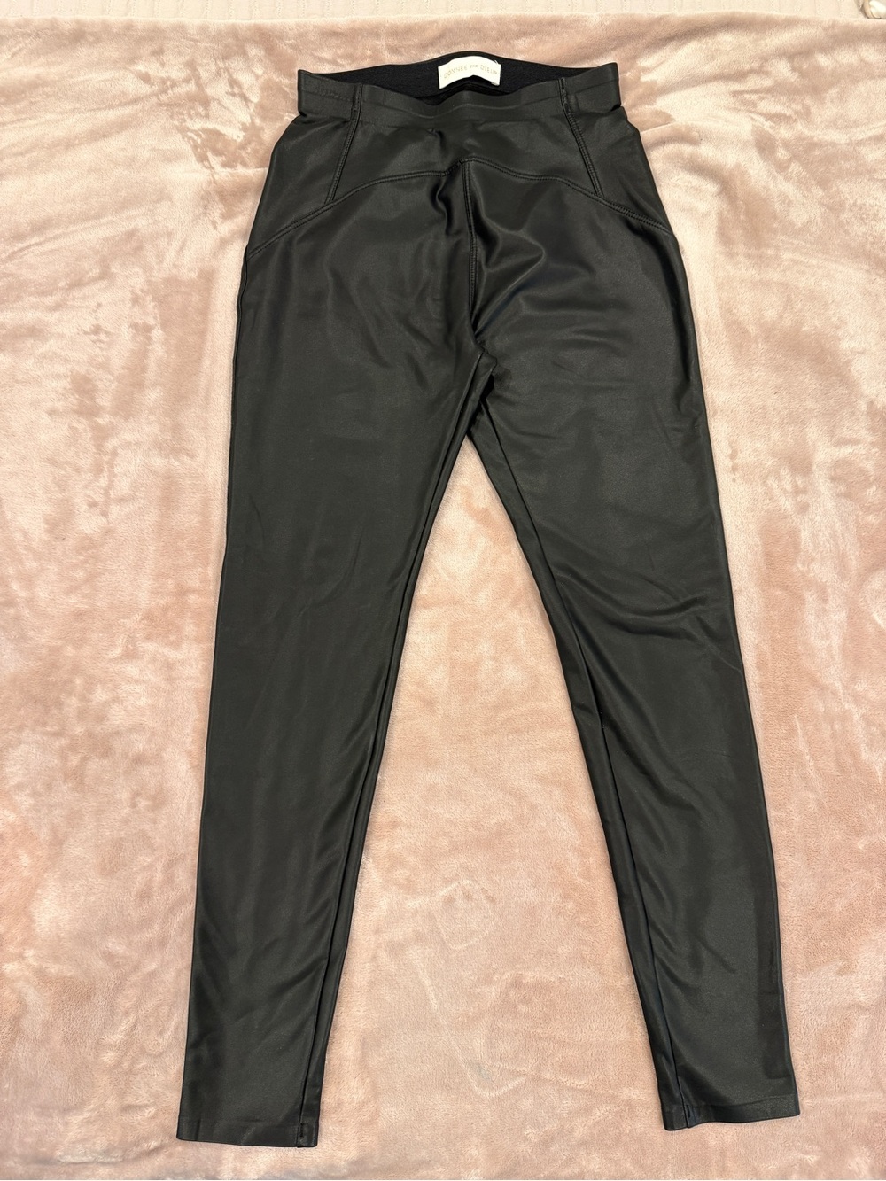 Donnée Par Dieu Black Faux Leather High Rise Leggings Size M